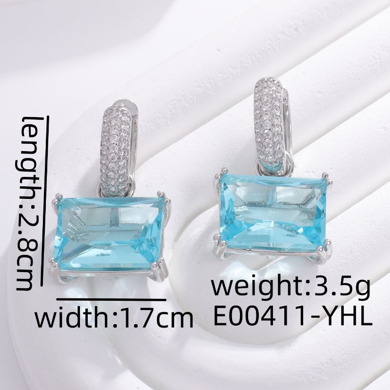 1 Pair Sweet Simple Style Shiny Square Heart Shape Rectangle Inlay Copper Zircon Drop Earrings