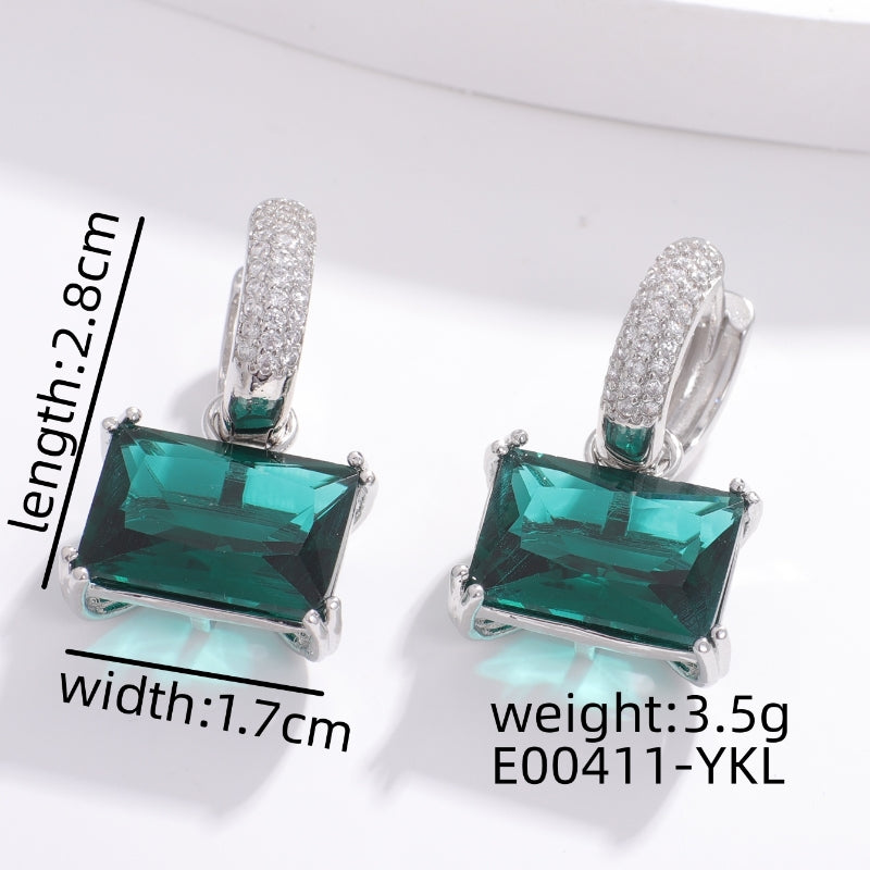 1 Pair Sweet Simple Style Shiny Square Heart Shape Rectangle Inlay Copper Zircon Drop Earrings