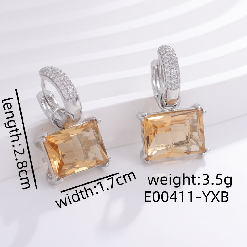 1 Pair Sweet Simple Style Shiny Square Heart Shape Rectangle Inlay Copper Zircon Drop Earrings