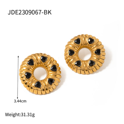 1 Pair Ig Style Elegant Streetwear Geometric Plating Inlay Stainless Steel Rhinestones 18k Gold Plated Ear Studs