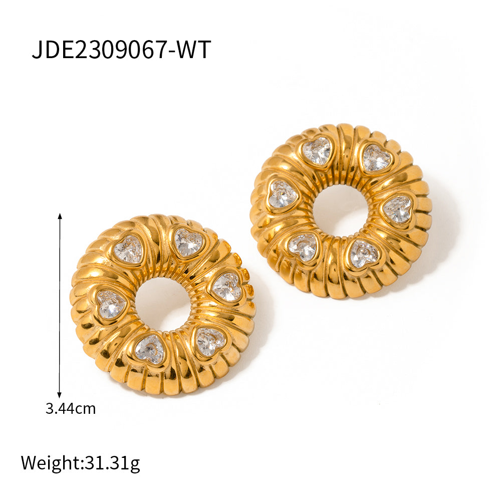 1 Pair Ig Style Elegant Streetwear Geometric Plating Inlay Stainless Steel Rhinestones 18k Gold Plated Ear Studs