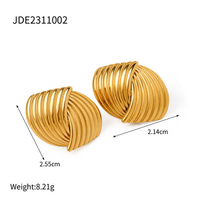 1 Pair Vintage Style Stripe Plating Stainless Steel 18k Gold Plated Ear Studs