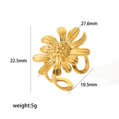 Stainless Steel 18K Gold Plated Casual Vacation Classic Style Chrysanthemum Daisy Polishing Plating Rings Necklace