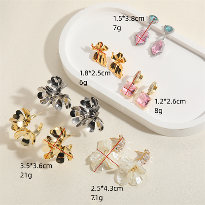 1 Pair Elegant Korean Style Flower Plating Inlay Copper Zircon 14k Gold Plated White Gold Plated Drop Earrings