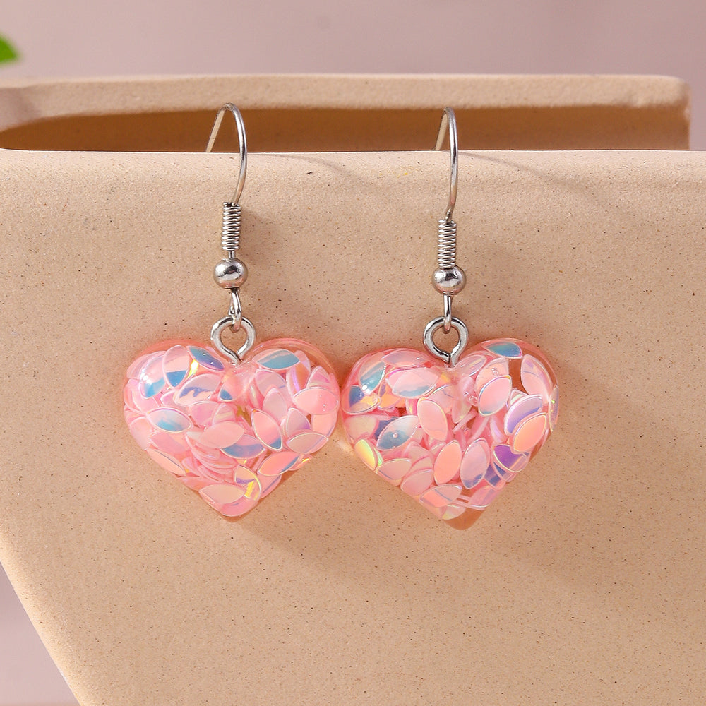 1 Pair Shiny Heart Shape Synthetic Resin Zinc Alloy Drop Earrings