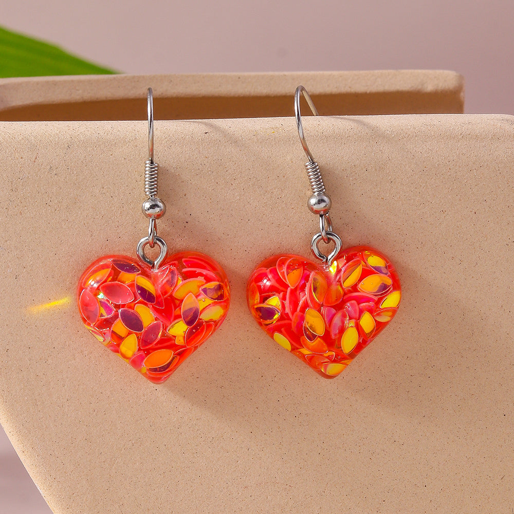 1 Pair Shiny Heart Shape Synthetic Resin Zinc Alloy Drop Earrings