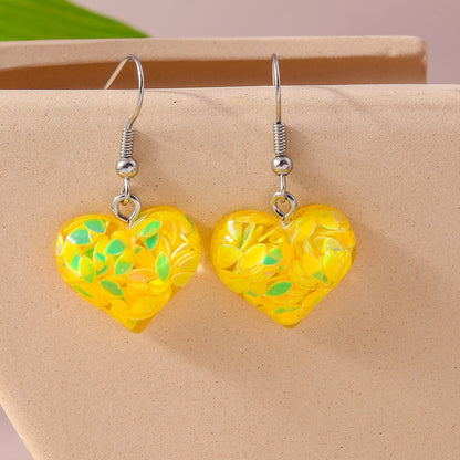 1 Pair Shiny Heart Shape Synthetic Resin Zinc Alloy Drop Earrings