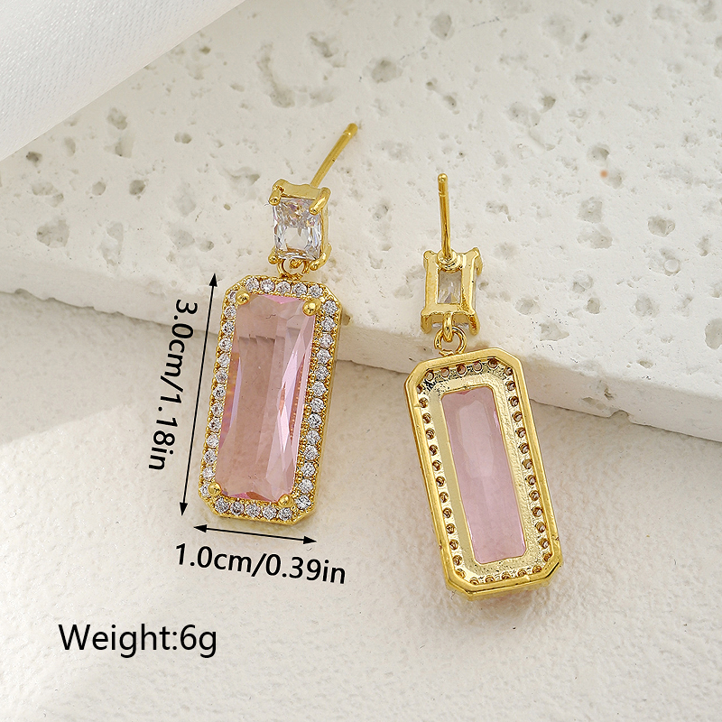 1 Pair Ig Style Simple Style Rectangle Plating Inlay Copper Zircon 18k Gold Plated Drop Earrings