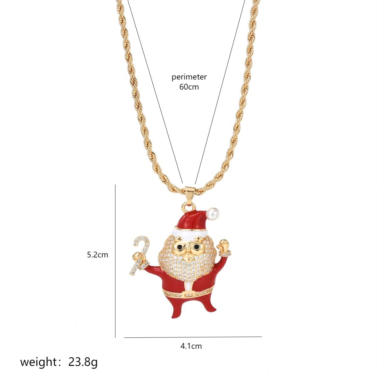 Christmas Streetwear Santa Claus Copper Enamel Plating Inlay Pearl Zircon 18k Gold Plated Pendant Necklace