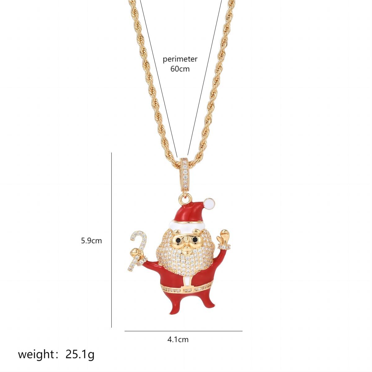 Christmas Streetwear Santa Claus Copper Enamel Plating Inlay Pearl Zircon 18k Gold Plated Pendant Necklace