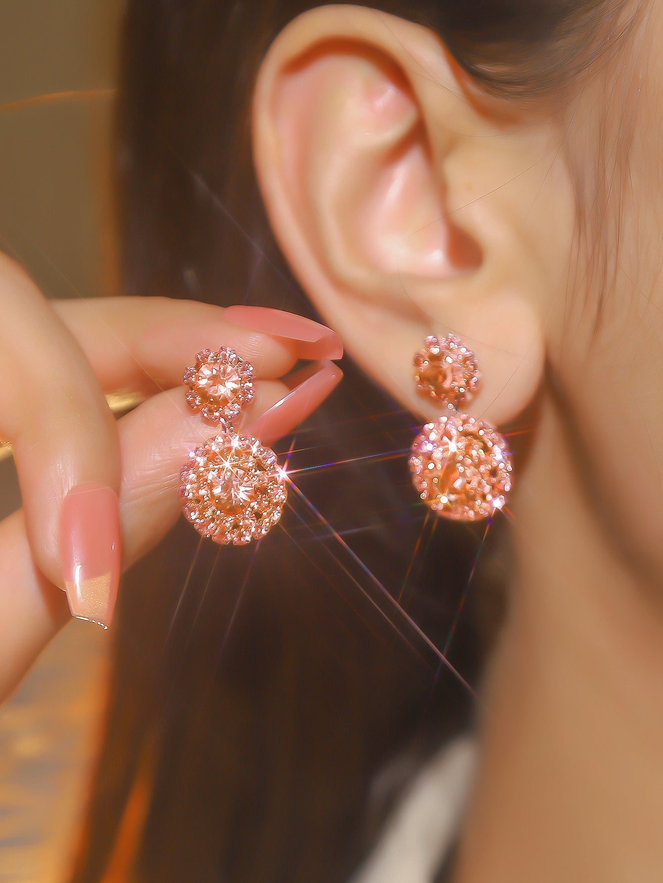 1 Pair Simple Style Shiny Round Copper Plating Inlay Rhinestones Silver Plated Drop Earrings