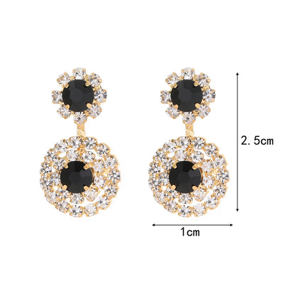 1 Pair Simple Style Shiny Round Copper Plating Inlay Rhinestones Silver Plated Drop Earrings