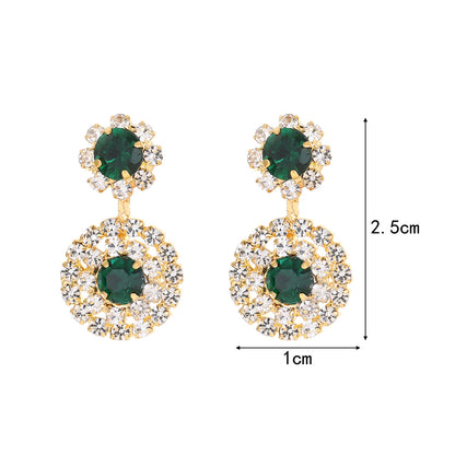 1 Pair Simple Style Shiny Round Copper Plating Inlay Rhinestones Silver Plated Drop Earrings