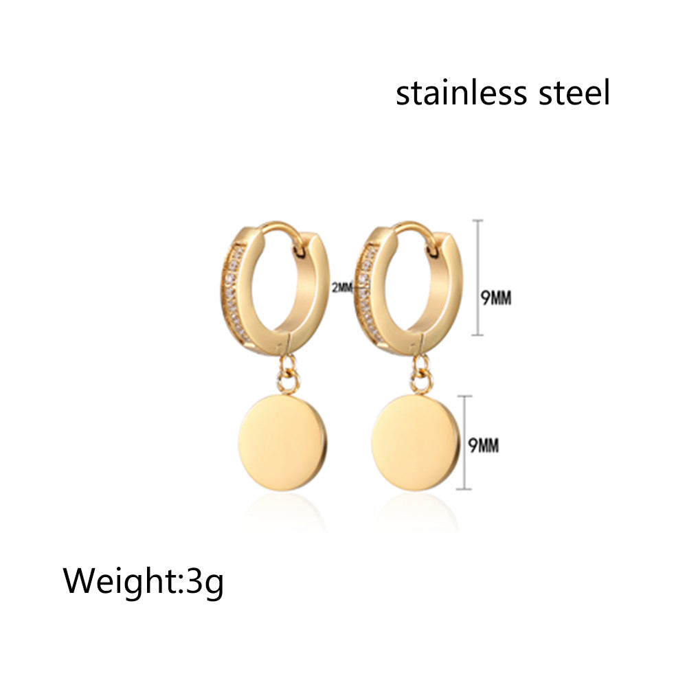 1 Pair Simple Style Solid Color Inlay Titanium Steel Zircon Drop Earrings