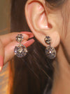 1 Pair Simple Style Shiny Round Copper Plating Inlay Rhinestones Silver Plated Drop Earrings