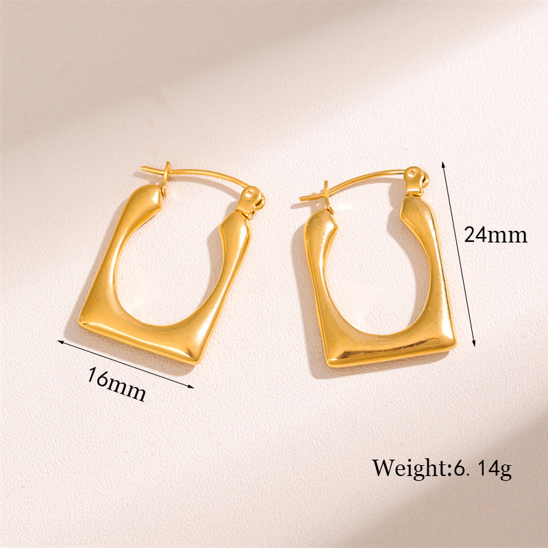 1 Pair Retro Simple Style U Shape Round Oval Plating Stainless Steel 18k Gold Plated Earrings