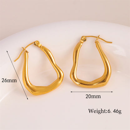 1 Pair Retro Simple Style U Shape Round Oval Plating Stainless Steel 18k Gold Plated Earrings