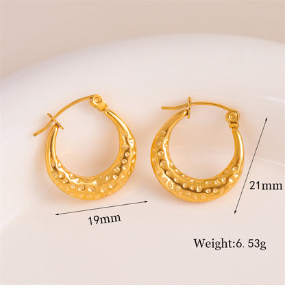 1 Pair Retro Simple Style U Shape Round Oval Plating Stainless Steel 18k Gold Plated Earrings