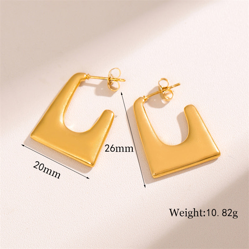 1 Pair Retro Simple Style U Shape Round Oval Plating Stainless Steel 18k Gold Plated Earrings