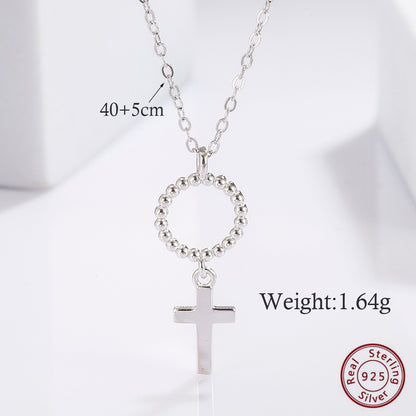 Simple Style Commute Cross Letter Sterling Silver Plating Inlay Zircon White Gold Plated Pendant Necklace