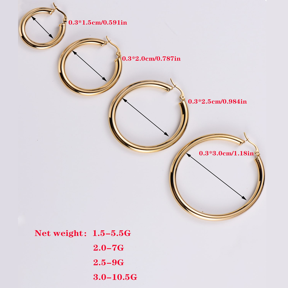 4 Pairs Simple Style Classic Style Solid Color Plating Stainless Steel 18k Gold Plated Earrings