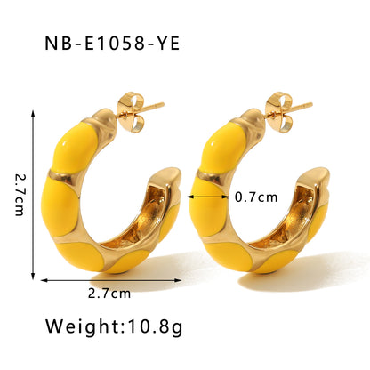 1 Pair Vintage Style Simple Style C Shape Epoxy Plating Stainless Steel 18k Gold Plated Ear Studs