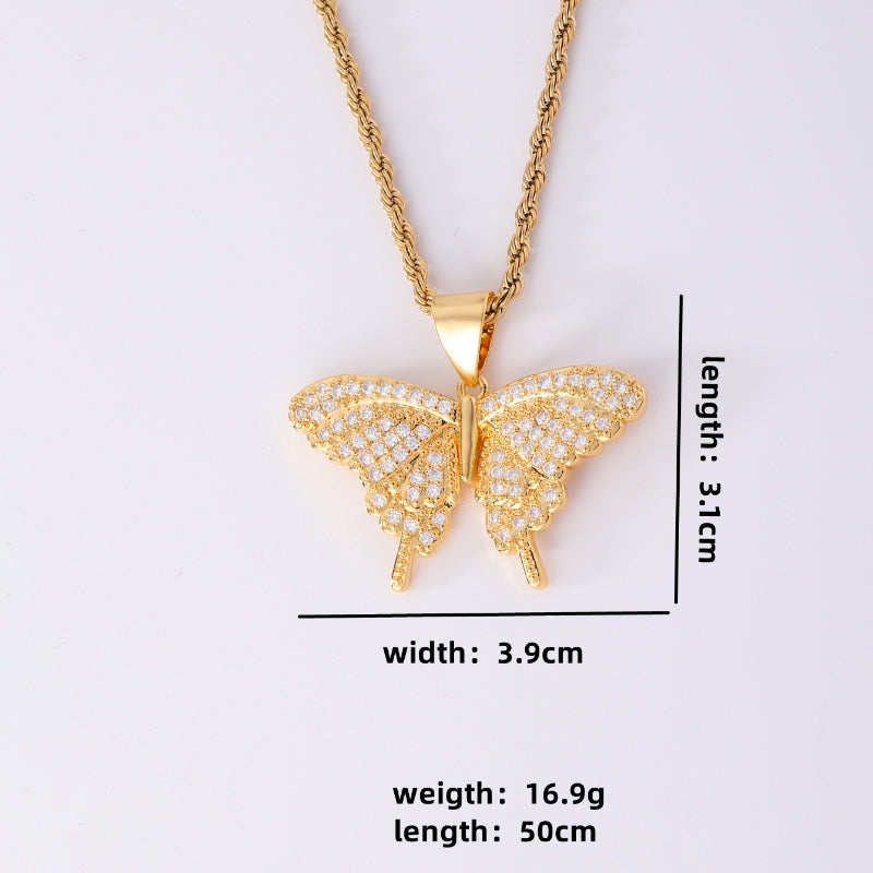 Wholesale Classic Style Streetwear Butterfly Stainless Steel Titanium Steel Plating Inlay Gold Plated Rhinestones Pendant Necklace