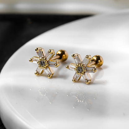 1 Pair Shiny Flower Plating Inlay Stainless Steel Copper Zircon Gold Plated Ear Studs