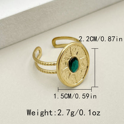 Retro Geometric Stainless Steel Plating Turquoise Open Ring