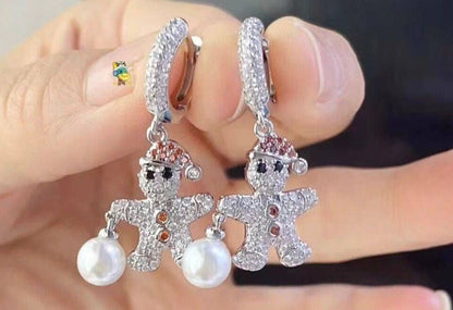 1 Pair Cute Sweet Snowman Plating Inlay Copper Zircon Drop Earrings