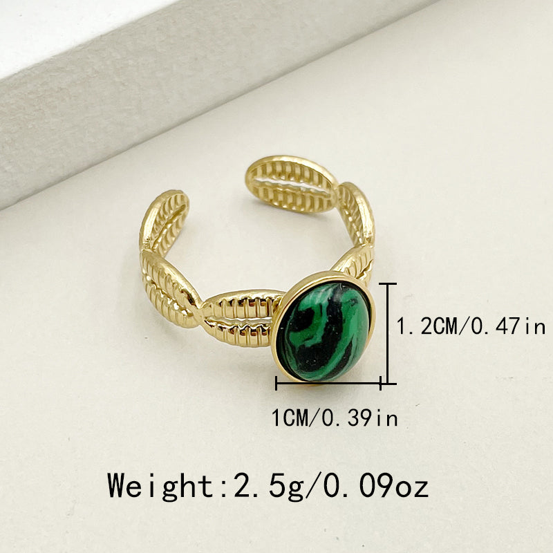 Retro Geometric Stainless Steel Plating Turquoise Open Ring