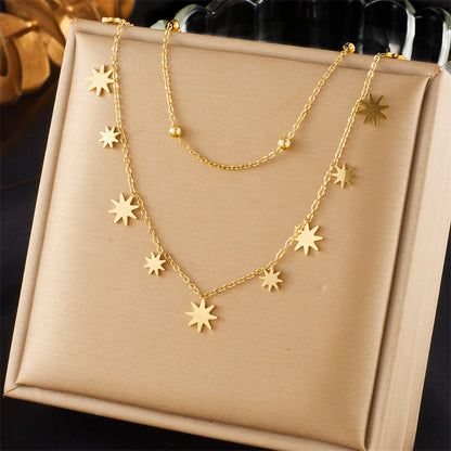 Wholesale Vintage Style Sun Star Flower Titanium Steel Plating 18k Gold Plated Necklace