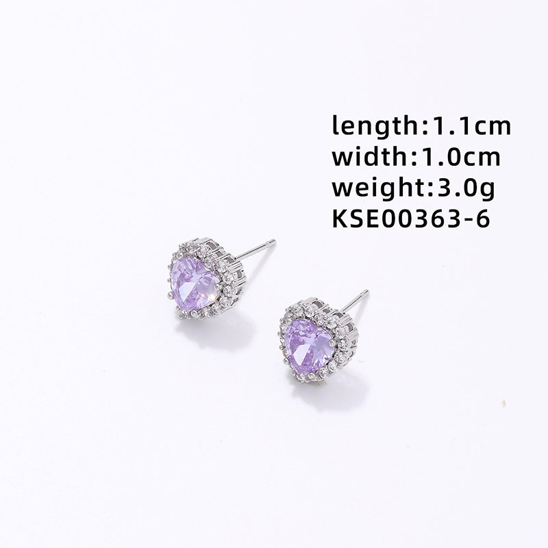 1 Pair Simple Style Heart Shape Plating Inlay Copper Zircon Ear Studs