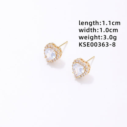 1 Pair Simple Style Heart Shape Plating Inlay Copper Zircon Ear Studs