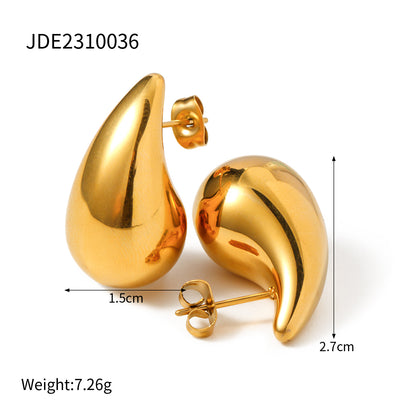 1 Pair Modern Style Water Droplets Solid Color Plating Stainless Steel 18k Gold Plated Ear Studs