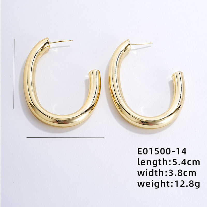 1 Pair Vintage Style Exaggerated U Shape Geometric Round Polishing Plating Pleated Copper Gold Plated Ear Studs