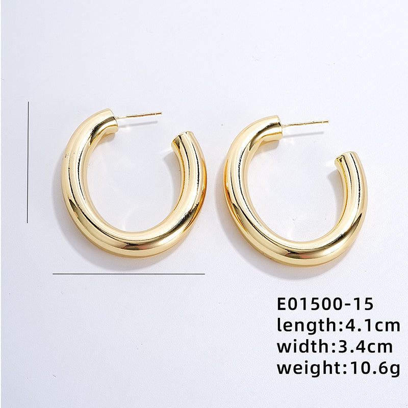 1 Pair Vintage Style Exaggerated U Shape Geometric Round Polishing Plating Pleated Copper Gold Plated Ear Studs