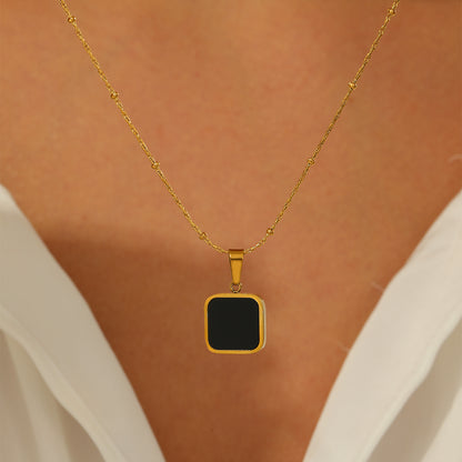 Simple Style Square Stainless Steel Plating Inlay Shell 18k Gold Plated Pendant Necklace