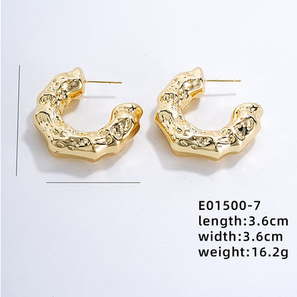 1 Pair Vintage Style Exaggerated U Shape Geometric Round Polishing Plating Pleated Copper Gold Plated Ear Studs