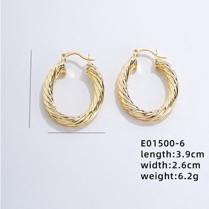 1 Pair Vintage Style Exaggerated U Shape Geometric Round Polishing Plating Pleated Copper Gold Plated Ear Studs