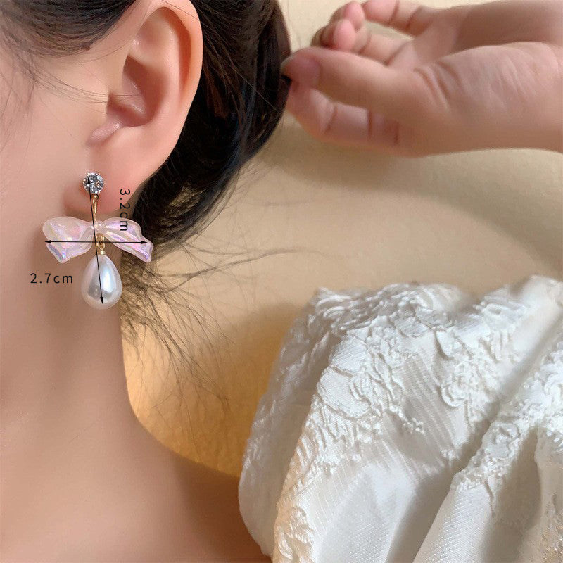 1 Pair Cute Simple Style Bow Knot Inlay Copper Alloy Artificial Pearls Drop Earrings