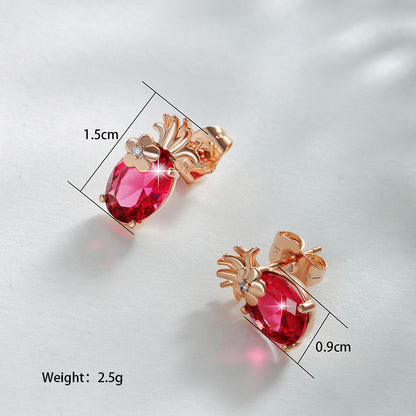 1 Pair Basic Xuping Pineapple Plating Inlay Alloy Artificial Gemstones 18k Gold Plated Ear Studs