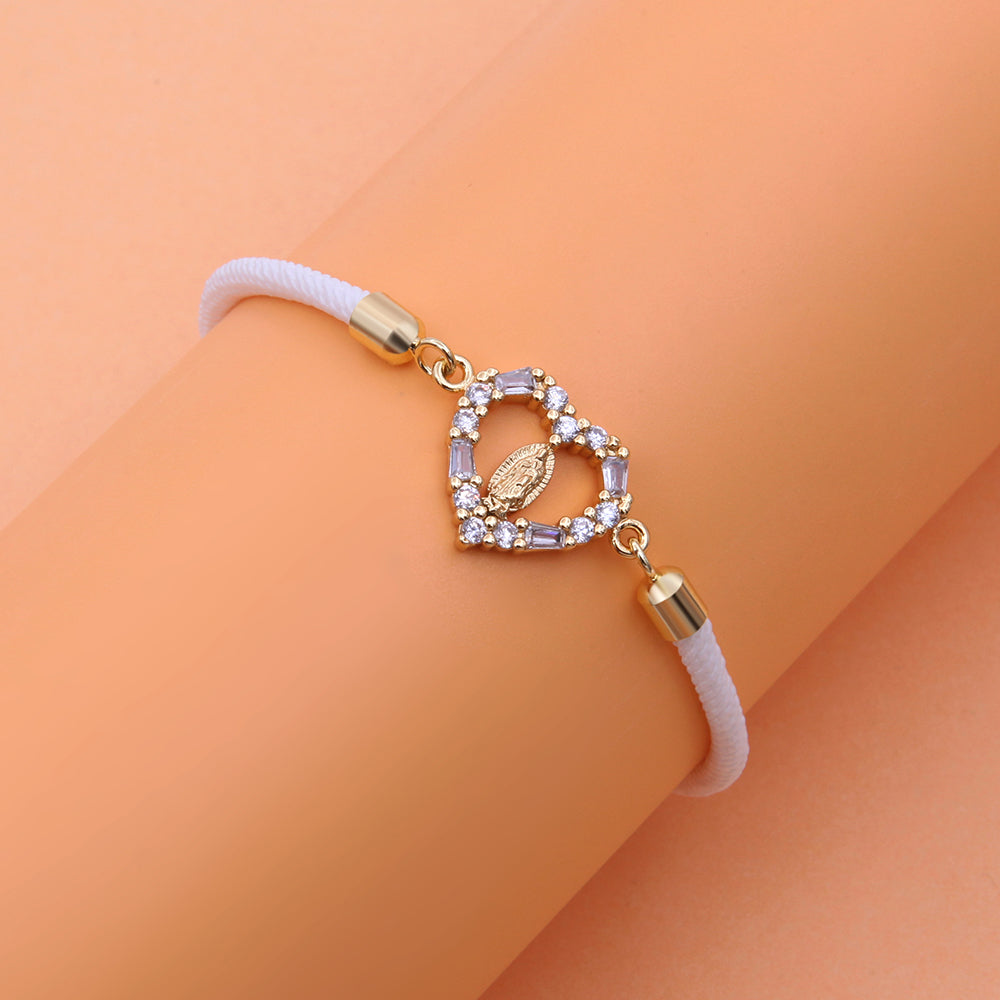 Elegant Heart Shape Rope Copper Plating Inlay Zircon 18k Gold Plated Bracelets