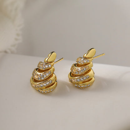 1 Pair Simple Style C Shape Water Droplets Solid Color Plating Inlay Copper Zircon 18k Gold Plated Ear Studs