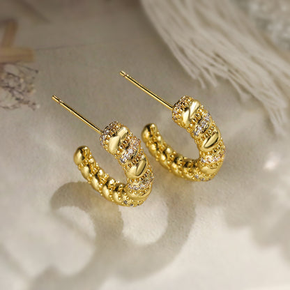 1 Pair Simple Style C Shape Water Droplets Solid Color Plating Inlay Copper Zircon 18k Gold Plated Ear Studs