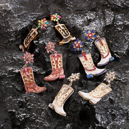 1 Pair Cowboy Style Simple Style Boots Plating Inlay Alloy Rhinestones Drop Earrings