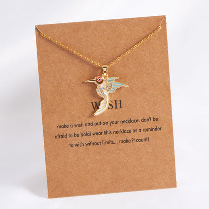 Wholesale Vintage Style Bird Stainless Steel Plating Inlay 18k Gold Plated Rhinestones Zircon Pendant Necklace