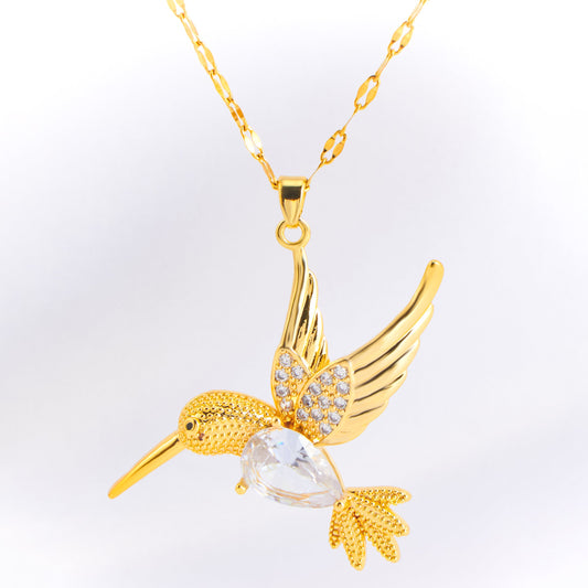 Wholesale Vintage Style Bird Stainless Steel Plating Inlay 18k Gold Plated Rhinestones Zircon Pendant Necklace