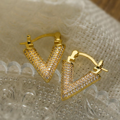 1 Pair Simple Style Geometric Leaves Plating Inlay Copper Zircon 18k Gold Plated Hoop Earrings