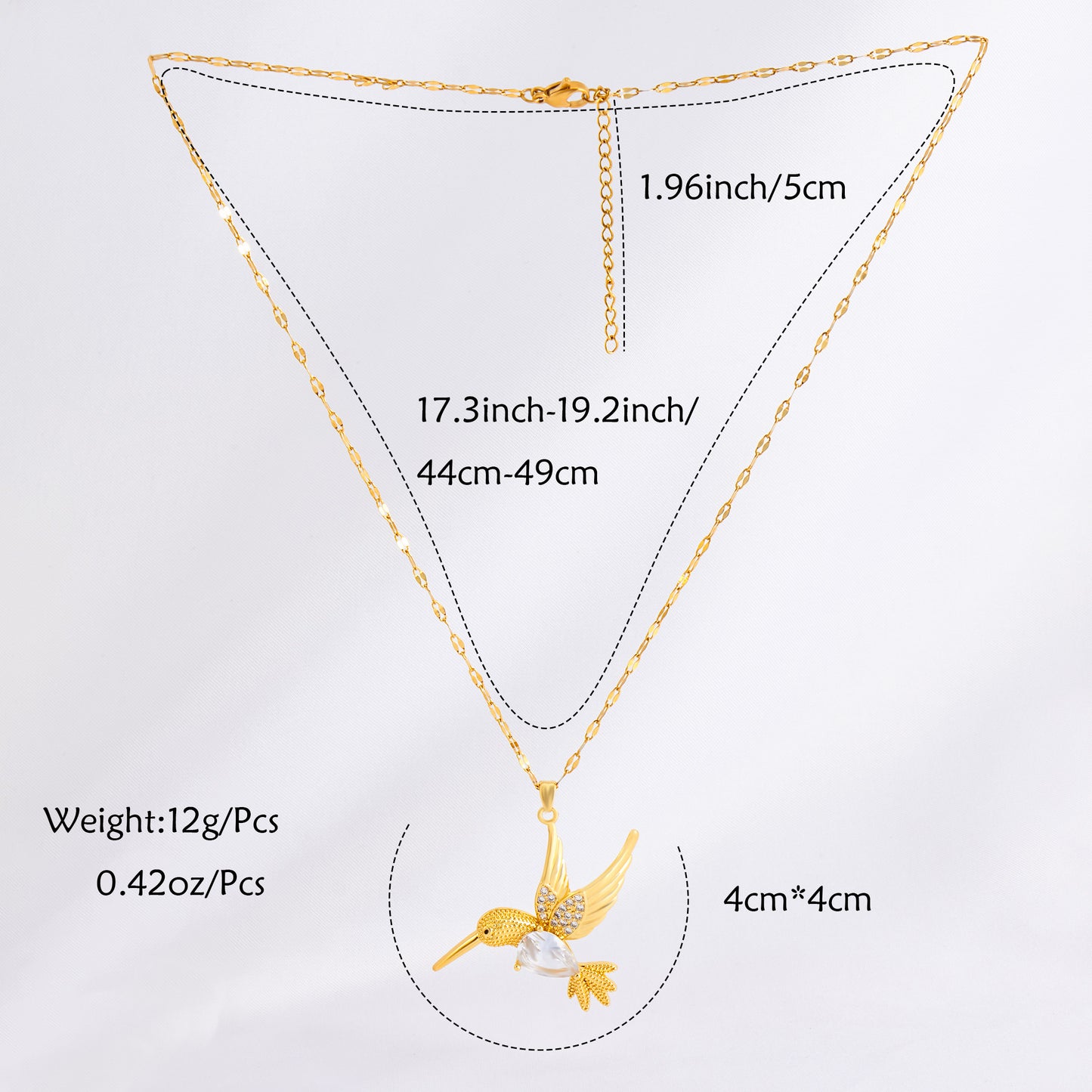 Wholesale Vintage Style Bird Stainless Steel Plating Inlay 18k Gold Plated Rhinestones Zircon Pendant Necklace